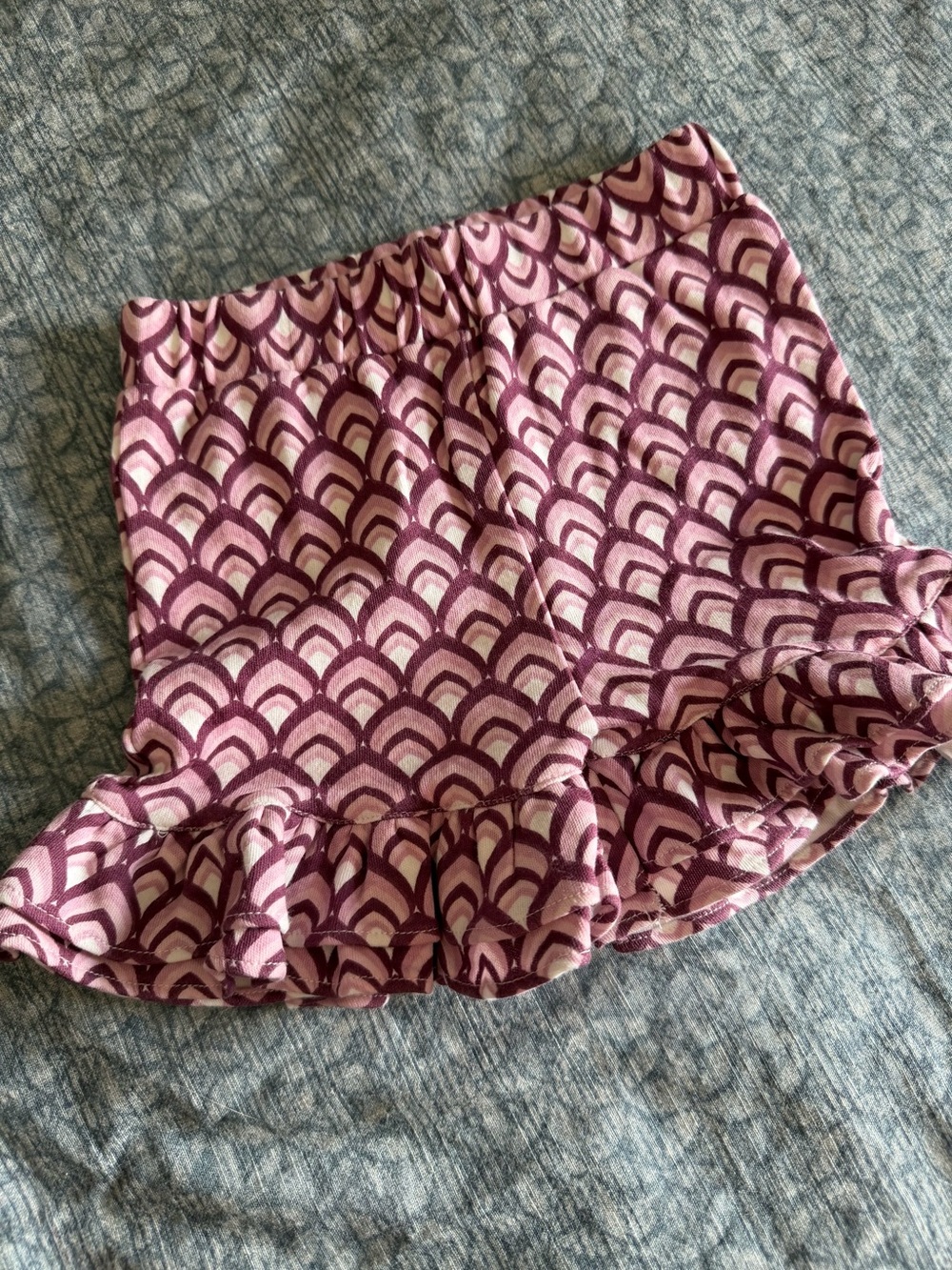 kate quinn Pink and Purple Patterned Ruffle Mini short